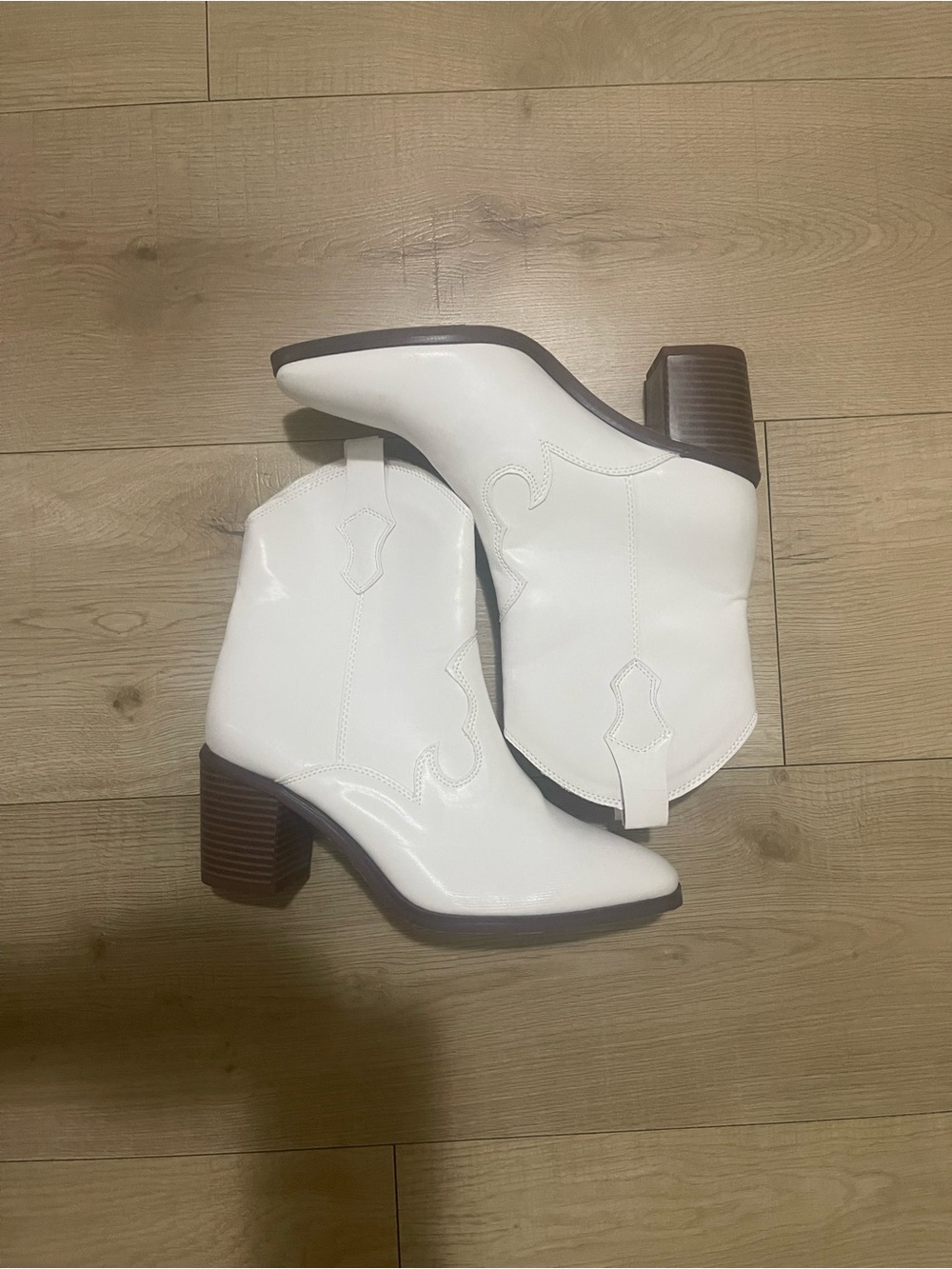 White Western Ankle Boots with Block Heel - Women